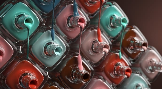 Colored make-up drips out of bottles