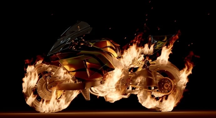 A superbike on fire