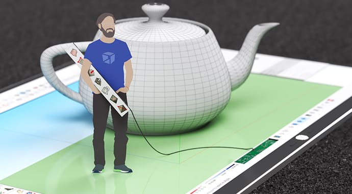 V-Ray for SketchUp teapot wireframe render on a tablet by Moshe Shemesh