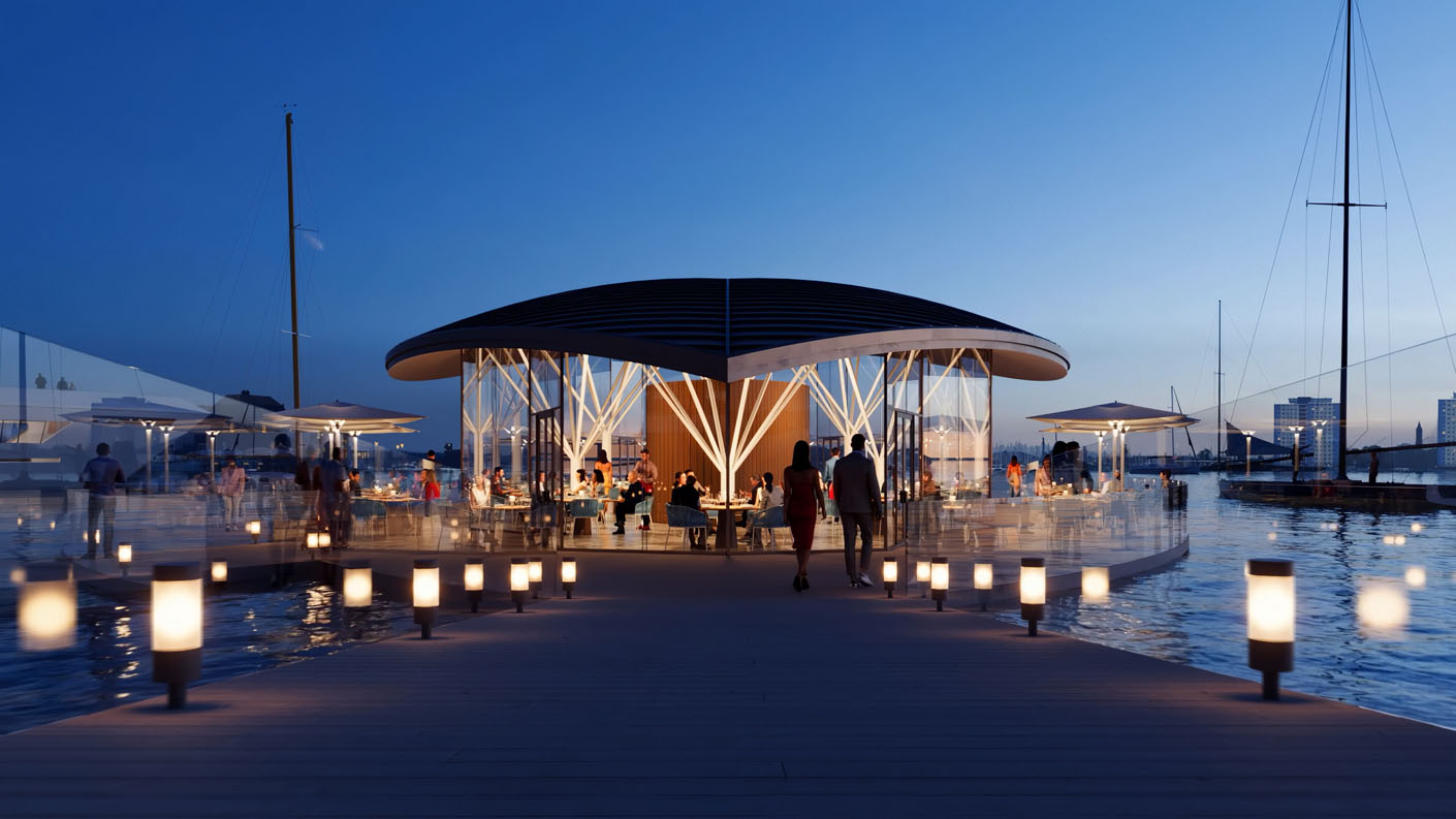 Visualization of Gunwharf Quays restaurant at night