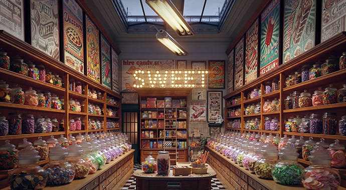 Vintage sweet shop rendered with V-Ray for 7 for 3ds Max